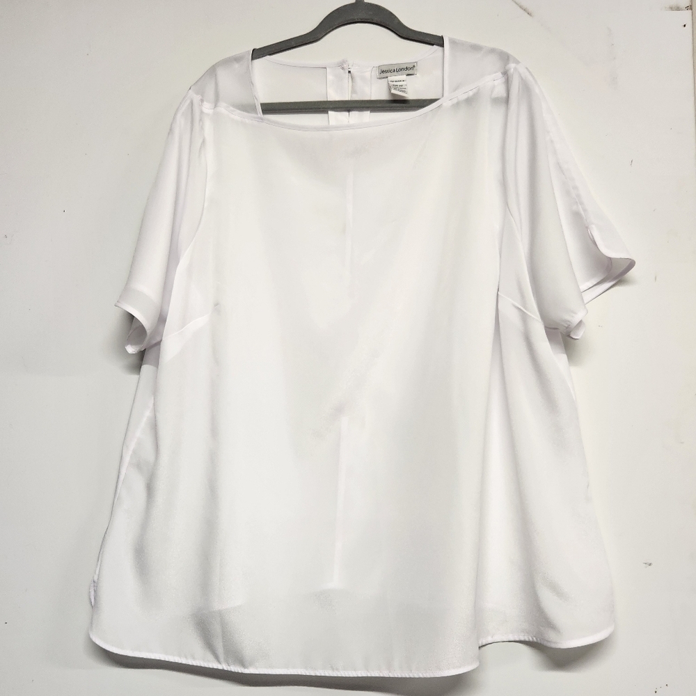 3/$25 Jessica London white short sleeve blouse size 22 scalloped hem